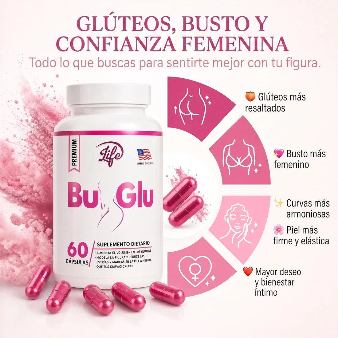 Bu-Glu refuerza Busto y Glúteo x 60 Cápsulas.